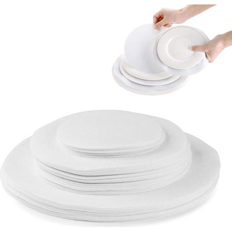 36 pièces - Patins de protection en feutre pour assiettes - 3 tailles - Blanc - Pour ranger et empiler la vaisselle (1/5)