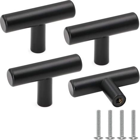 Ensemble de 4 boutons de porte de meuble, en acier inoxydable noir. (1/5)
