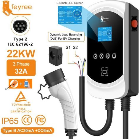 Station de charge voiture électrique Type2 câble 32A 22 kW charge dynamique blancage EVSE Wallbox APP fonction (1/5)
