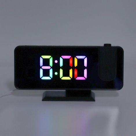 Réveil électronique noir à double alarme avec grand écran et miroir, projection de couleurs RVB, noir (1/5)