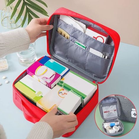 Trousse De Secours - Tissu Oxford 600D - 25 X 20 X 13 5 Cm Et 14 X 11 X 2 Cm - Pour Maison Voiture Voyage - 2 Pièces (1/4)