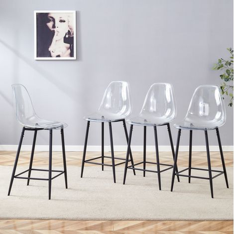 Lot de 4 tabourets de bar transparents, structure métal noire, 101,6 cm, OKWISH (1/5)