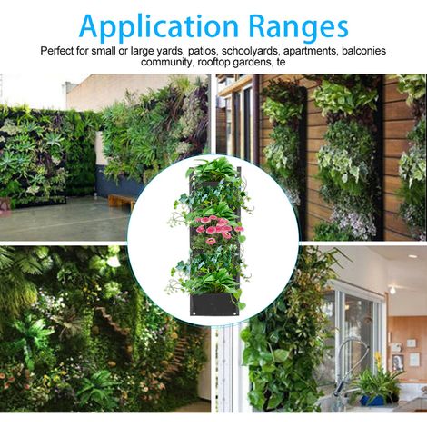 Vertikaler Pflanzbeutel aus Filz – Wandmontiertes Gartenregal mit 6 Taschen für den Außenbereich – Schwarz – 107 x 32 cm (1/5)