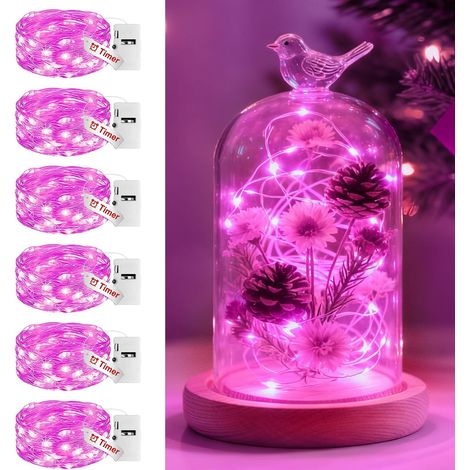 6 x guirlande led à pile, 2 m / 20 led, violet, minuterie 6h/18h, ip65, intérieur et extérieur (1/5)
