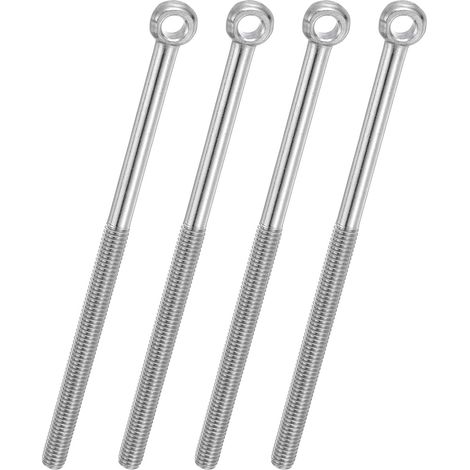 4 Pcs Boulon à Œil M6x110mm Boulon à Œillet de Levage pour Balancement d'Épaule, Vis Poisson en Acier Inoxydable 304, Filetage Métrique à Demi-Denture Trou Coulissant, Argentée (1/5)