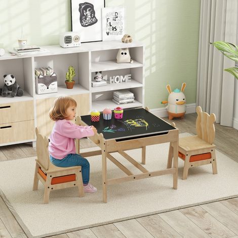 Table et Chaises pour Enfants Table d’Activité 4 en 1 avec Tableau Réversible à 2 Faces pour Dessiner Jouer Manger pour 3+ Ans Panda Naturel (1/2)