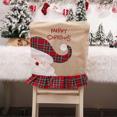 Set mit 2 Stuhlhussen mit dem Aufdruck „Frohe Weihnachten“ – Rot – Waschbar – Für Weihnachtsdekoration – A2