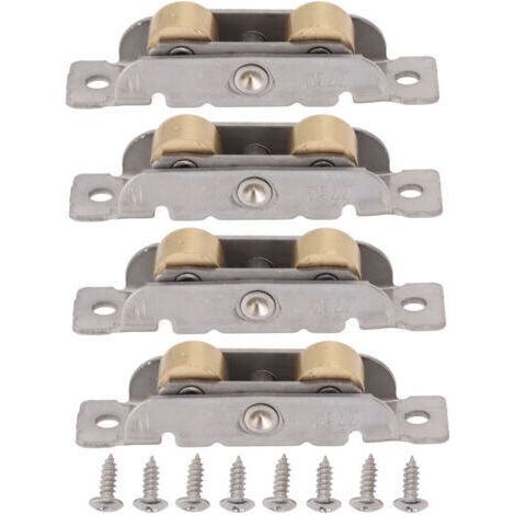 Ensemble de 4 roulettes pour porte-fenêtre coulissante, en acier inoxydable et cuivre, avec roulement à billes pour verre plat.