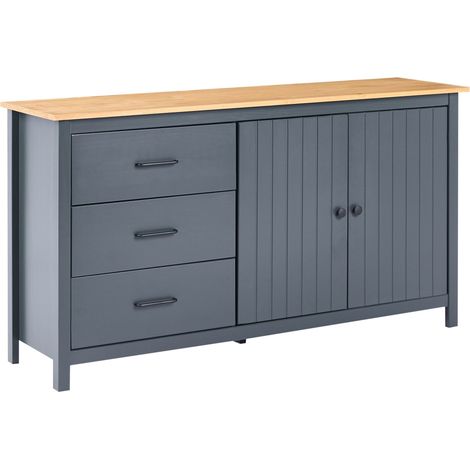 Buffet Scandinave avec Étagères et Tiroirs en Bois de Pin Rangement Salon Bleu Foncé Leonora (1/4)