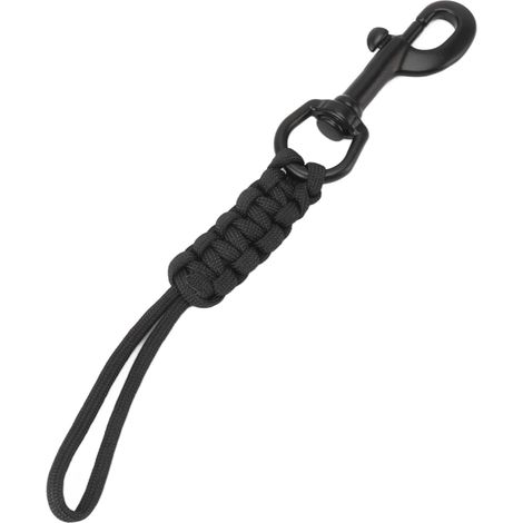 Longe de plongée tissée à la main, sangle anti-perte, corde de sécurité sous-marine avec mousqueton en acier inoxydable, noire (1/5)