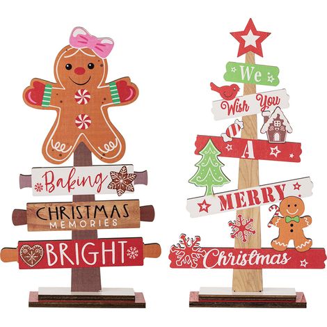 Stück hölzerne Tischschilder für Weihnachten, hölzerne Wichtel-Weihnachtsdekorationen, Tischornamente mit der Aufschrift „Frohe Weihnachten“, Tischdekoration für die Heimparty (Lebkuchen)