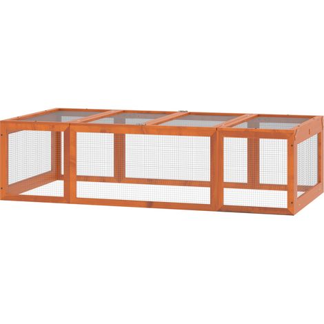 Panneau de clôture Pawhut pour petits animaux, toit articulé, bois de sapin orange (1/5)