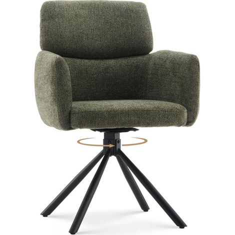 Drehstuhl mit Armlehnen, 360° drehbar, Chenille, Blütenblattform, Grün (1/5)