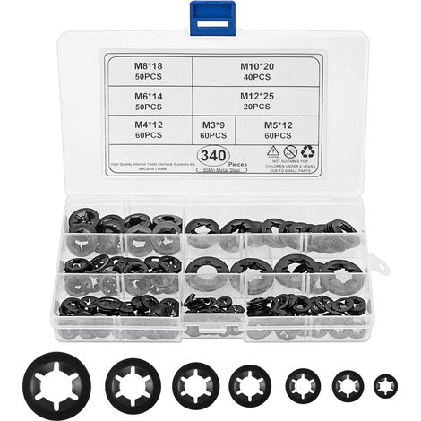 Bague De Sécurité - 340 Pièces - Acier - Fixation Rapide - M3 À M12 - Noir - Bague De Sécurité - 340 Pièces - Acier - Fixation Rapide - M3 À M12 - Noir (1/5)