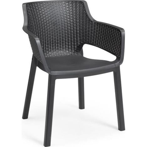Lots de 6 Fauteuils monoblocs - empilables en resine de synthese - forme cabriolet - imitation rotin tresse - ALLIBERT BY KETER (1/5)