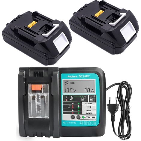 (3 pièces) BL1830 Batterie 18 V 3,0Ah avec chargeur DC18RC pour Makita Batterie 18V BL1850B BL1860B BL1860 BL1830B BL1840 BL1850 pour Makita Radio DMR108 DMR110 DMR107 DMR106 DMR101 DMR100 DMR112 Mak (1/5)