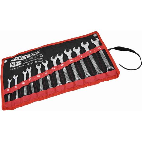 Jeu de 12 Clés à Cliquet Métriques en Acier au Chrome Vanadium 8-19 Mm avec Sac de Rangement (tête fixe) (1/5)