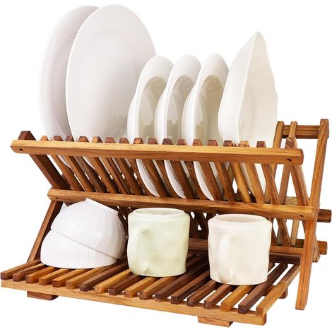 Égouttoir à Vaisselle Pliable 3 Niveaux en Teck - de Grande capacité Organiseur Cuisine Peu encombrant pour Assiettes et Tasses Niveaux-Standard'3 Niveaux-Standard'-'3 Niveaux-Standard (1/5)