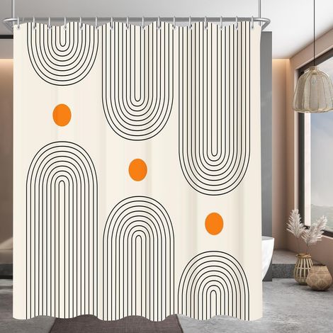 Duschvorhang 240x180cm Geometrische Kurve, Wasserabweisend, Waschbar, Beschwerter Saum (1/5)