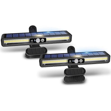 Lot de 2 lampes solaires à clip à détecteur de mouvement pour l'extérieur, étanches, à fixer au mur ou à utiliser comme éclairage pour clôture, garage ou camping. (1/5)