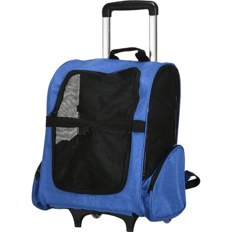 2-in-1 Hundetransporttasche/Trolley/Wagen mit Teleskopgriff, blau, 42 x 25 x 55 cm