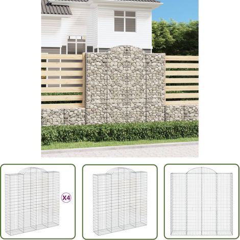 The Living Store Gabionen mit Hochbogen 4 Stk. 200x50x200/220cm Verzinktes Eisen - Gabionen - Gartendeko - Gartenzubehör - Zaun - Sichtschutz (1/5)