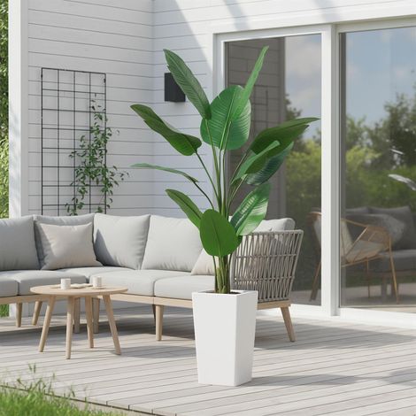 Plante artificielle 147 cm avec cache-pot blanc, décoration intérieure et extérieur résistante aux intempéries pour maison, salon et bureau (1/5)