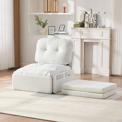 Canapé-lit multifonction 2-en-1 moderne, 195 x 81,5 cm, fauteuil individuel, chaise longue confortable, idéal pour les petits appartements, tissu de lin, canapé-lit escamotable dissimulé, surface de c (1/5)