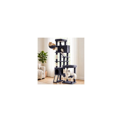 Arbre à Chat XXL à 6 Niveaux avec Poteaux en Sisal et Griffoir, 105 x 45 x 202 cm, Gris (1/5)