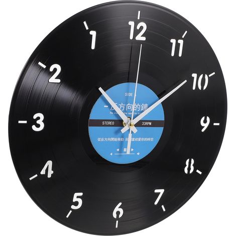 Horloge Murale Rétro à Aiguilles Inversées Silencieuse Design Vinyle Noir Diamètre Moyen Décoration Murale Originale pour Salon et Bureau (1/5)