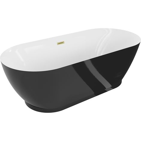 Mexen Roxy bañera exenta 180 x 85 cm, blanca/negra, rebosadero dorado cepillado - 51201808575-55 (1/5)