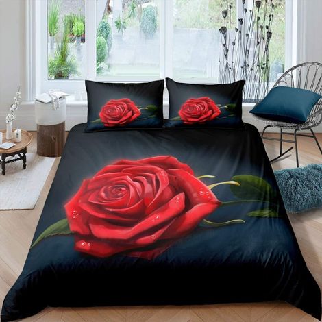 Parure de lit 3D avec motif floral rose et lin pour enfants, filles et femmes, housse de couette pour lit simple (1/3)