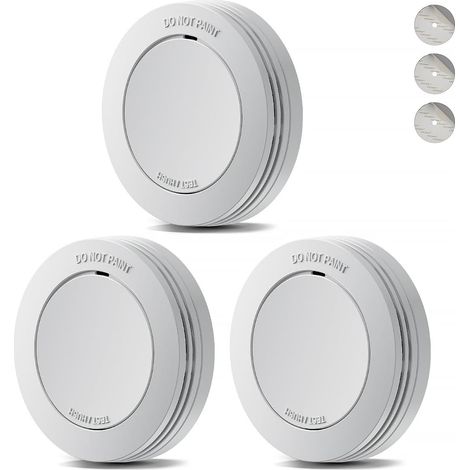 Détecteur de fumée Autonome,Batterie 10 Ans,Alarme 85 DB, Ultra-Fin, sans LED Clignotante,Fonction silencieuse, avec tampons adhésifs,3 Pièces (1/5)