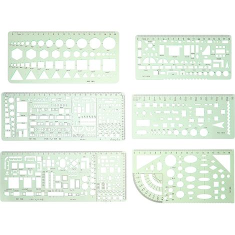 Ensemble de 6 gabarits géométriques Unomor en plastique vert pour (1/5)