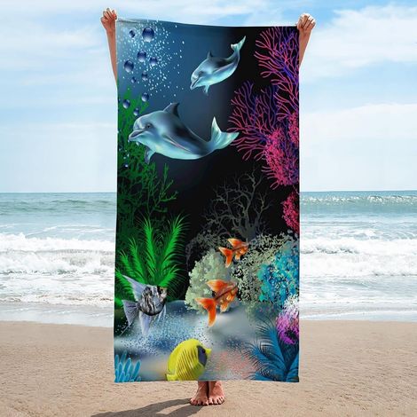 Serviette de plage surdimensionnée à motif dauphin, serviette de bain en microfibre, couverture, tapis de yoga à séchage rapide pour femmes et hommes, 76 x 152 cm (1/5)
