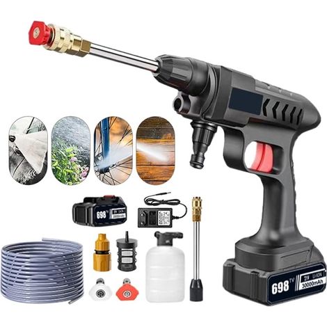Pistolet à mousse professionnel 300W 20000mAh Pistolet De Lavage De Voiture Rondelle 60Bar Buse De Pulvérisation Nettoyeur Haute Pression For Auto Maison Jardin Nettoyage Voiture Machine À Laver (1/5)
