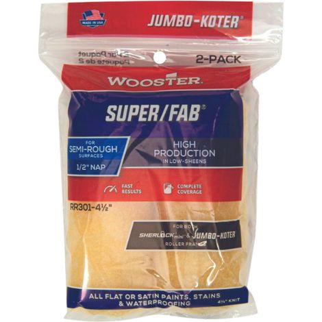 Wooster Jumbo Koter Super Fab 4.5" Mini Roller Sleeves 1/2" Nap Semi Rough - Twin Pack