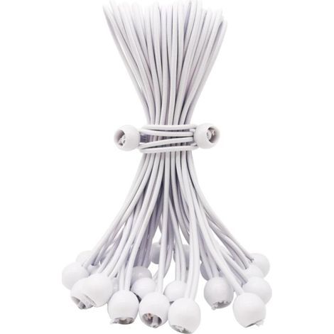 (blanc)Lot de 25 tendeurs élastiques avec boule, 25,4 cm, accessoires de tente d'extérieur robustes pour bâche de camping, auvent et fixations (1/5)