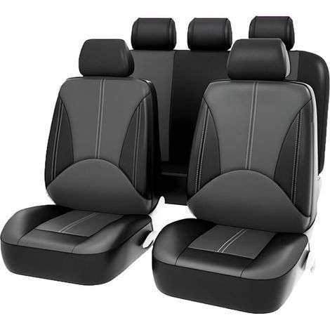 Leather Car Seat Cover - Waterproof and Breathable Protection for Front and Rear Seats (Black/Gray) (1/5)