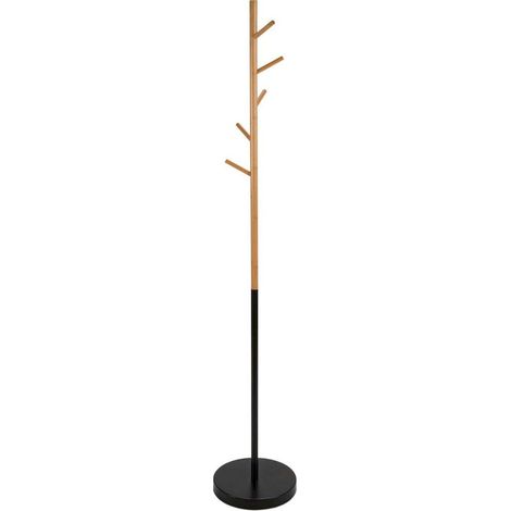Porte manteau design bambou et métal marron noir élégant - Bambou naturel et noir élégant