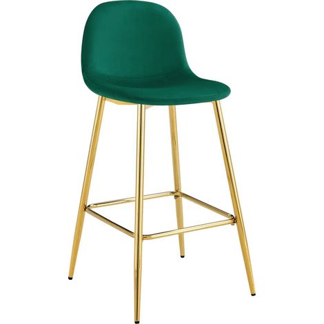 Lot 2 Tabourets de Bar Scandinave Velours Vert Pieds Gold 47,5x43x100cm