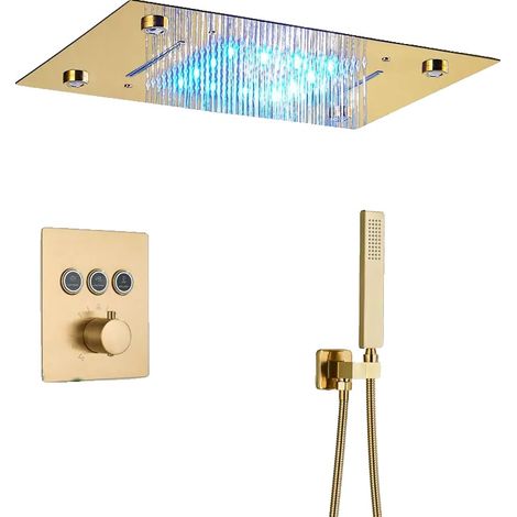 Système de douche, télécommande, finition dorée brossée, Thermostatique B (1/2)