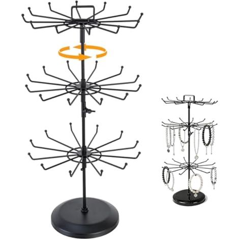 Présentoir à Bijoux Rotatif à 3 Niveaux, Support Tournant pour Organiser Boucles d'Oreilles, Arbre à Bijoux en Métal Noir, Support de Présentation pour Colliers et Bracelets avec 36 Crochets (1/5)