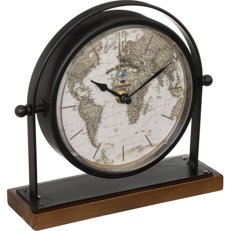 Retro-Tischuhr FLAVIA, Zifferblatt mit Weltkarte, H. 20 cm (1/2)