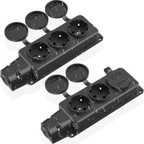 Multiprise Extérieure - 3 Prises Schuko - IP54 - 230 V 16 A 3500 W - Couvercle Rabattable - Pour Jardin Cuisine Pièces Humides - 1 Pièce (1/5)