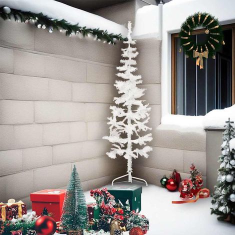 Albero Natale Albero natalizio Albero festivo Artificiale Sottile a Metà Supporto Bianco 210 cm (1/5)