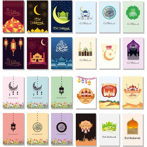 Eid Mubarak Grußkarten mit Umschlägen und Verschlussaufklebern – Kartenset für islamische Ramadan-Partys und Einladungen