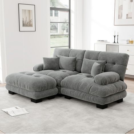 divano soggiorno modulare chenille grigio con ottoman HAVRYA (1/5)