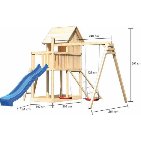 Akubi Stelzenhaus Frieda natur Rutsche blau+DS+Netzrampe