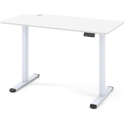 Bureau debout ergonomique 120 x 60 x 73-118 cm avec mémorisation des hauteurs et technologie anti-collision en bois manufacturé blanc